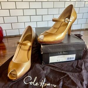 Cole Haan Women's Metallic Gold Peep Toe Heels